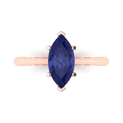 1.5 cttw Simulated Tanzanite Solitaire  Engagement Ring - Solid Rose Gold (VVS1, Marquise Cut ,11x5.5mm)