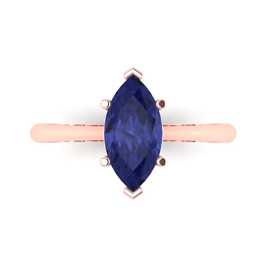 1.5 cttw Simulated Tanzanite Solitaire  Engagement Ring - Solid Rose Gold (VVS1, Marquise Cut ,11x5.5mm)