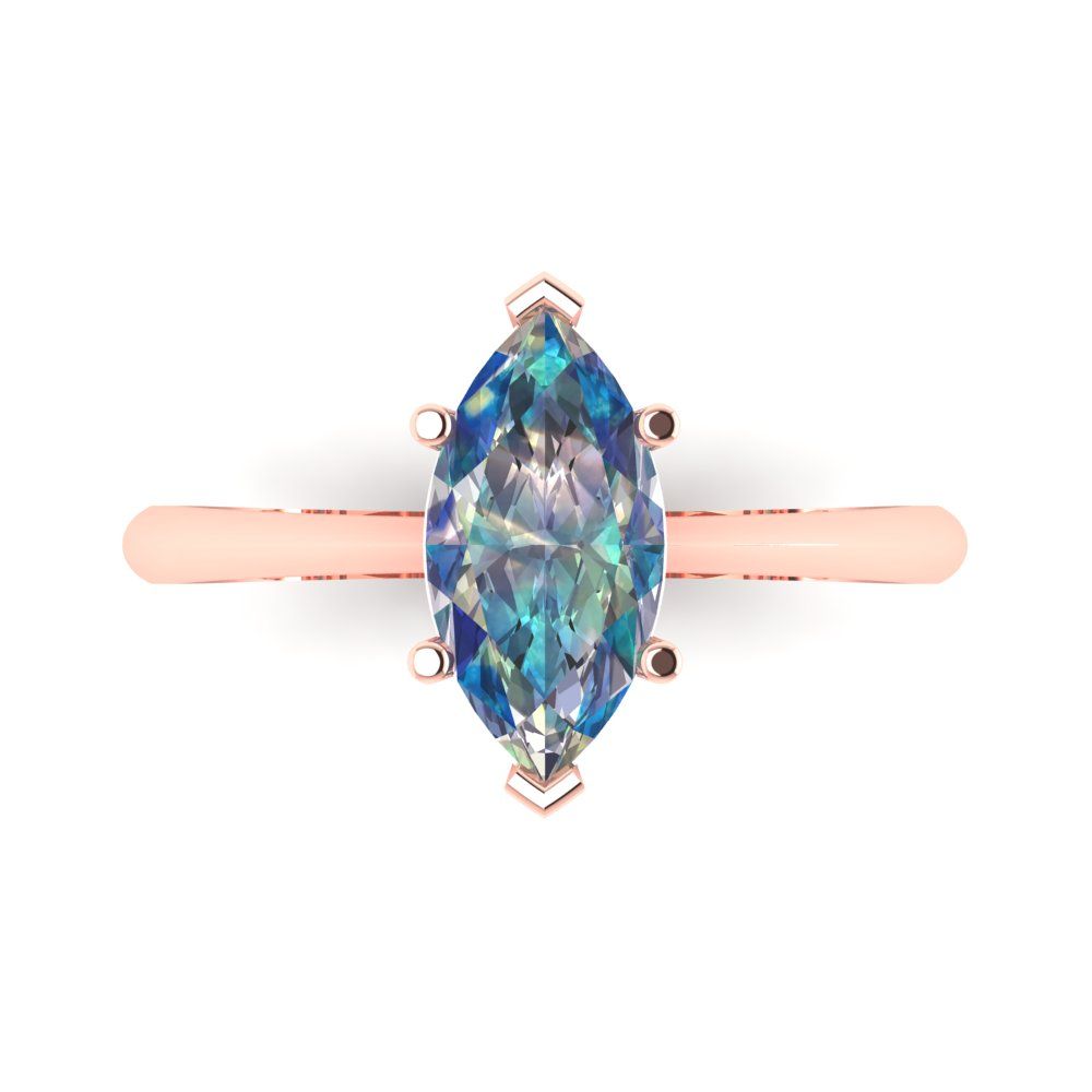 1.5 cttw Blue Moissanite Solitaire  Engagement Ring - Solid Gold (Marquise Cut ,11x5.5mm)