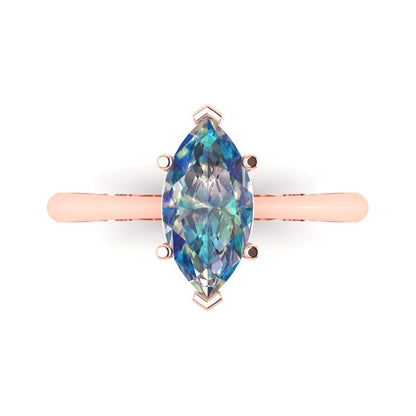 1.5 cttw Blue Moissanite Solitaire  Engagement Ring - Solid Gold (Marquise Cut ,11x5.5mm)