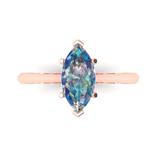 1.5 cttw Blue Moissanite Solitaire  Engagement Ring - Solid Rose Gold (VVS1, Marquise Cut ,11x5.5mm)