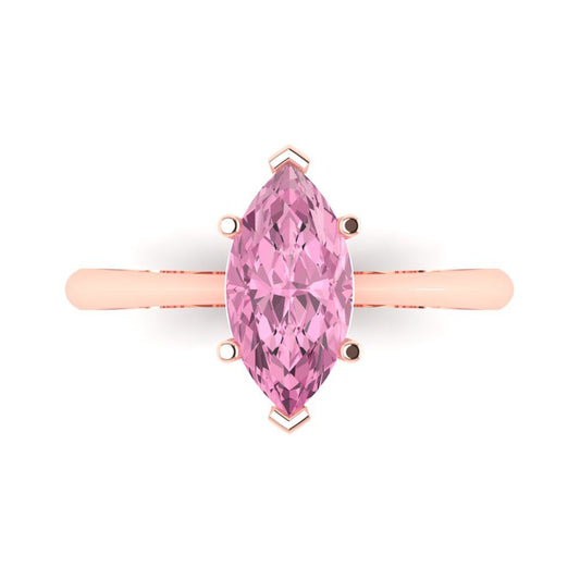 1.5 cttw Zirconia Simulated Pink Diamond Solitaire  Engagement Ring - Solid Rose Gold (VVS1, Marquise Cut ,11x5.5mm)
