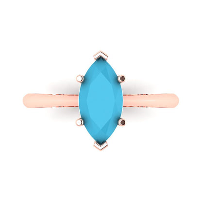 1.5 cttw Simulated Turquoise Solitaire  Engagement Ring - Solid Rose Gold (VVS1, Marquise Cut ,11x5.5mm)