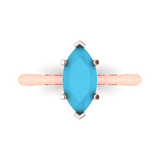 1.5 cttw Simulated Turquoise Solitaire  Engagement Ring - Solid Rose Gold (VVS1, Marquise Cut ,11x5.5mm)