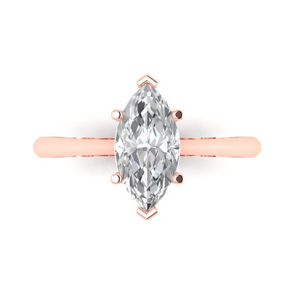1.5 cttw White Sapphire Solitaire  Engagement Ring - Solid Rose Gold (VVS1, Marquise Cut ,11x5.5mm)