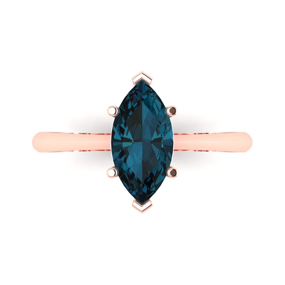 1.5 cttw Natural London Blue Topaz Solitaire  Engagement Ring - Solid Gold (Marquise Cut ,11x5.5mm)