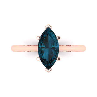 1.5 cttw Natural London Blue Topaz Solitaire  Engagement Ring - Solid Gold (Marquise Cut ,11x5.5mm)