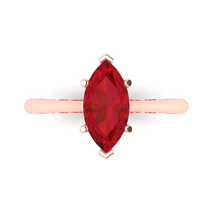 1.5 cttw Simulated Ruby Solitaire  Engagement Ring - Solid Rose Gold (VVS1, Marquise Cut ,11x5.5mm)