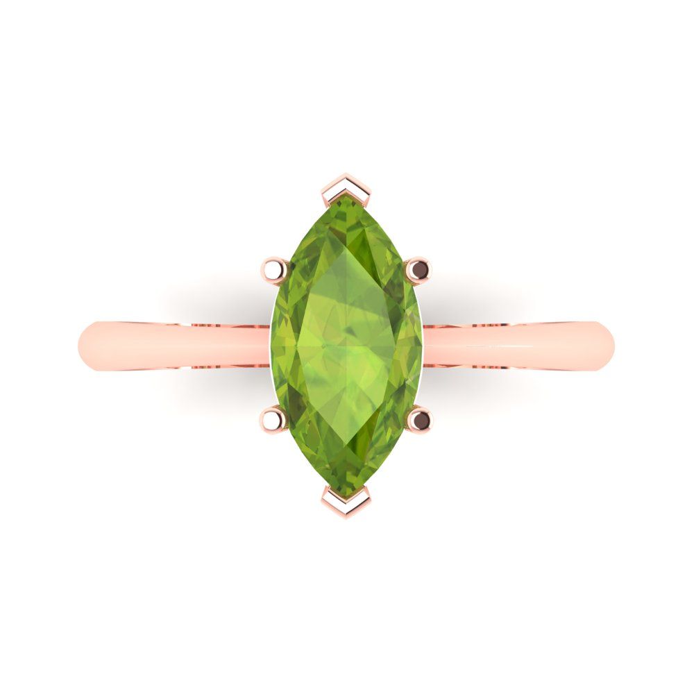 1.5 cttw Natural Peridot Solitaire  Engagement Ring - Solid Gold (Marquise Cut ,11x5.5mm)