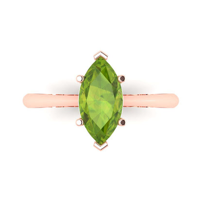 1.5 cttw Natural Peridot Solitaire  Engagement Ring - Solid Gold (Marquise Cut ,11x5.5mm)