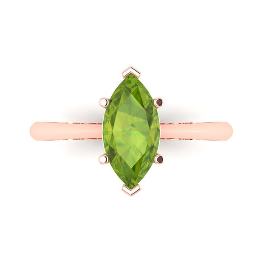 1.5 cttw Natural Peridot Solitaire  Engagement Ring - Solid Rose Gold (VVS1, Marquise Cut ,11x5.5mm)