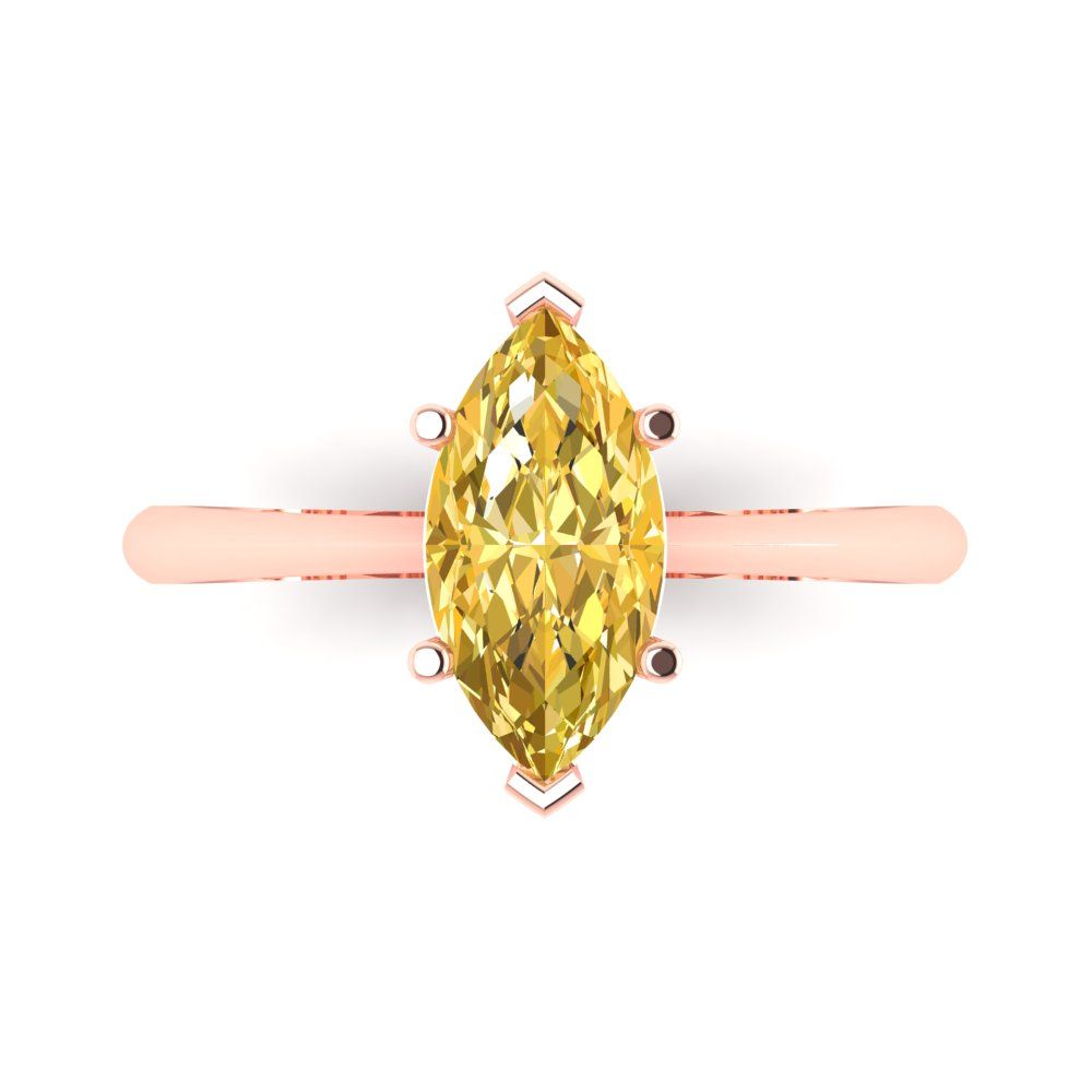 1.5 cttw Zirconia Simulated Yellow Diamond Solitaire  Engagement Ring - Solid Rose Gold (VVS1, Marquise Cut ,11x5.5mm)
