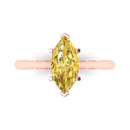1.5 cttw Zirconia Simulated Yellow Diamond Solitaire  Engagement Ring - Solid Rose Gold (VVS1, Marquise Cut ,11x5.5mm)