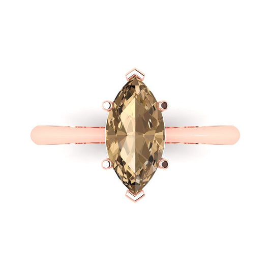 1.5 cttw Zirconia Simulated Champagne Diamond Solitaire  Engagement Ring - Solid Rose Gold (VVS1, Marquise Cut ,11x5.5mm)