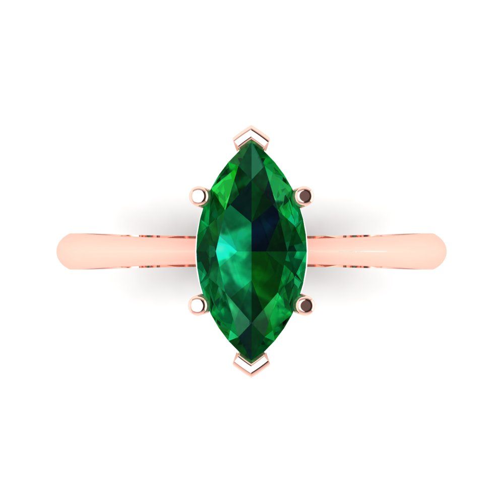 1.5 cttw Simulated Emerald Solitaire  Engagement Ring - Solid Gold (Marquise Cut ,11x5.5mm)