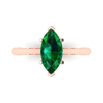 1.5 cttw Simulated Emerald Solitaire  Engagement Ring - Solid Gold (Marquise Cut ,11x5.5mm)