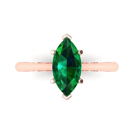 1.5 cttw Simulated Emerald Solitaire  Engagement Ring - Solid Rose Gold (VVS1, Marquise Cut ,11x5.5mm)
