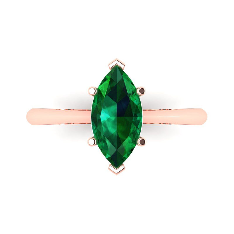 1.5 ct Brilliant Marquise Cut Simulated Emerald Stone Rose Gold Solitaire Ring