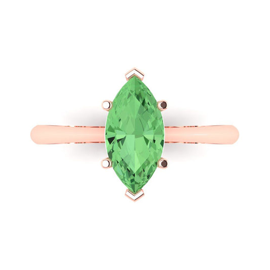 1.5 cttw Zirconia Simulated Green Diamond Solitaire  Engagement Ring - Solid Rose Gold (VVS1, Marquise Cut ,11x5.5mm)