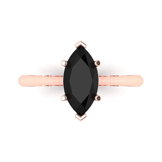 1.5 cttw Natural Onyx Solitaire  Engagement Ring - Solid Rose Gold (VVS1, Marquise Cut ,11x5.5mm)