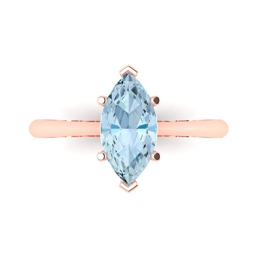 1.5 cttw Zirconia Simulated Blue Diamond Solitaire  Engagement Ring - Solid Rose Gold (VVS1, Marquise Cut ,11x5.5mm)
