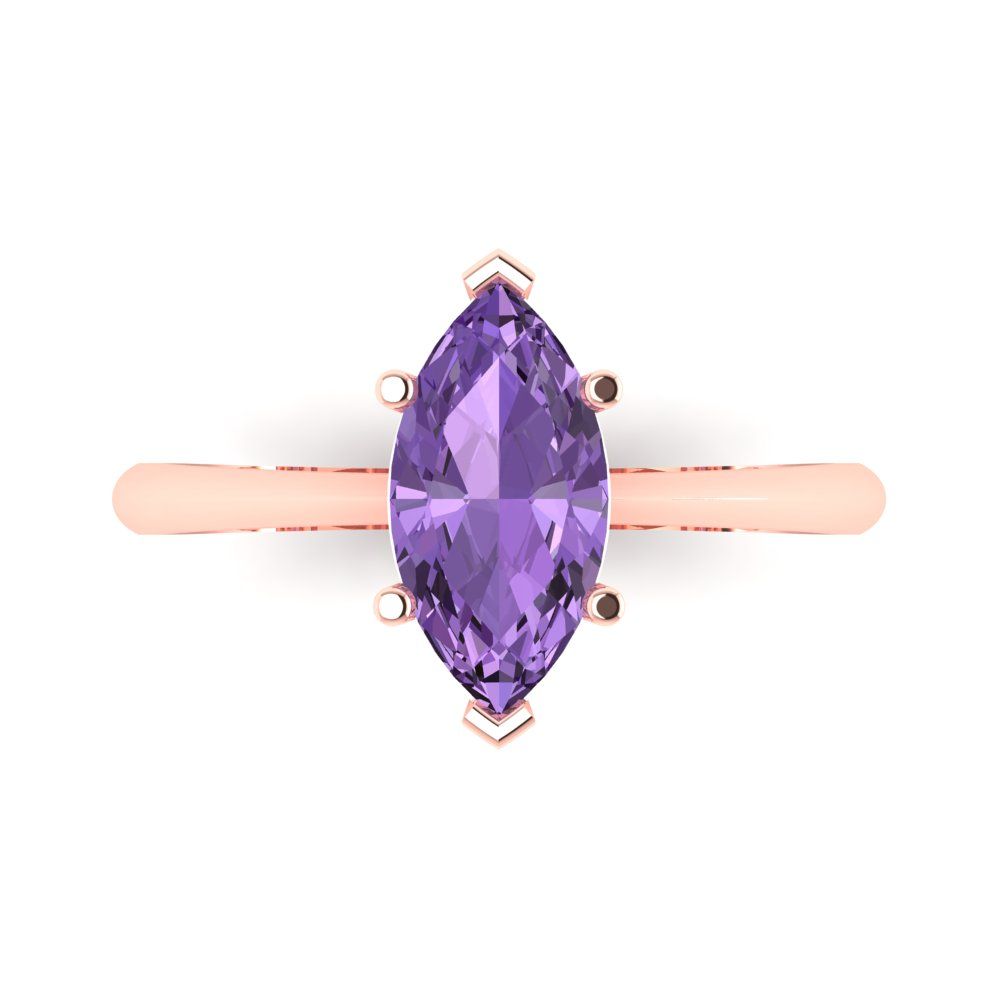 1.5 cttw Simulated Alexandrite Solitaire  Engagement Ring - Solid Gold (Marquise Cut ,11x5.5mm)