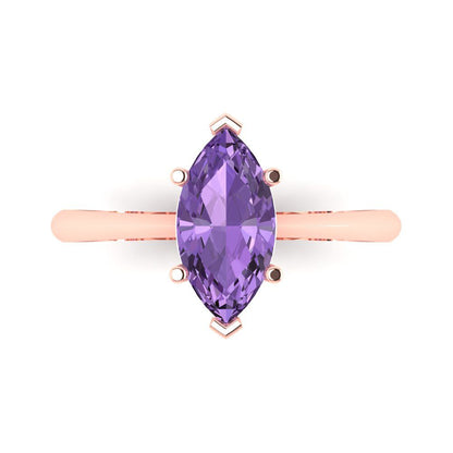 1.5 cttw Simulated Alexandrite Solitaire  Engagement Ring - Solid Gold (Marquise Cut ,11x5.5mm)