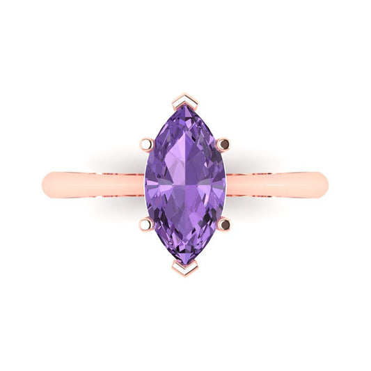 1.5 cttw Simulated Alexandrite Solitaire  Engagement Ring - Solid Rose Gold (VVS1, Marquise Cut ,11x5.5mm)