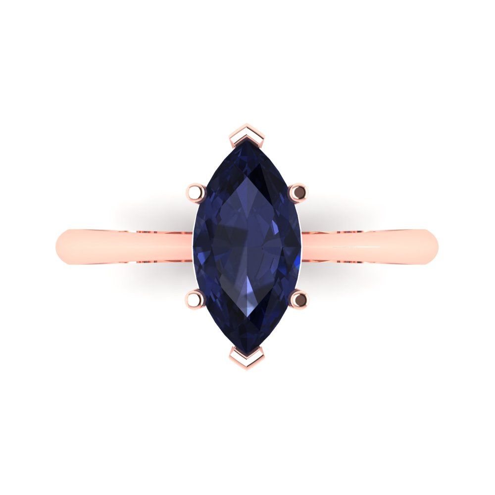 1.5 cttw Simulated Blue Sapphire Solitaire  Engagement Ring - Solid Gold (Marquise Cut ,11x5.5mm)