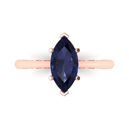 1.5 cttw Simulated Blue Sapphire Solitaire  Engagement Ring - Solid Gold (Marquise Cut ,11x5.5mm)