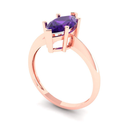 1.5 cttw Natural Amethyst Solitaire  Engagement Ring - Solid Rose Gold (VVS1, Marquise Cut ,11x5.5mm)
