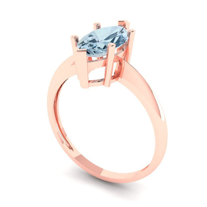 1.5 cttw Natural Sky Blue Topaz Solitaire  Engagement Ring - Solid Rose Gold (VVS1, Marquise Cut ,11x5.5mm)