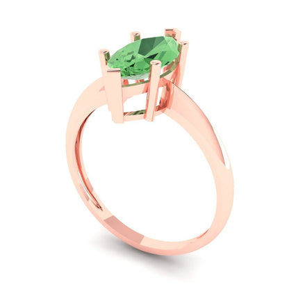 1.5 cttw Zirconia Simulated Green Diamond Solitaire  Engagement Ring - Solid Rose Gold (VVS1, Marquise Cut ,11x5.5mm)
