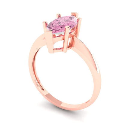 1.5 cttw Zirconia Simulated Pink Diamond Solitaire  Engagement Ring - Solid Rose Gold (VVS1, Marquise Cut ,11x5.5mm)