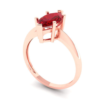 1.5 cttw Simulated Ruby Solitaire  Engagement Ring - Solid Rose Gold (VVS1, Marquise Cut ,11x5.5mm)
