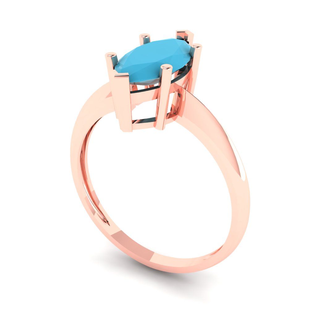 1.5 cttw Simulated Turquoise Solitaire  Engagement Ring - Solid Rose Gold (VVS1, Marquise Cut ,11x5.5mm)