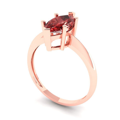 1.5 cttw Natural Garnet Solitaire  Engagement Ring - Solid Rose Gold (VVS1, Marquise Cut ,11x5.5mm)