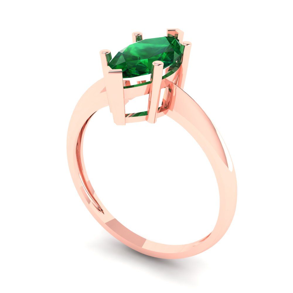 1.5 cttw Simulated Emerald Solitaire  Engagement Ring - Solid Gold (Marquise Cut ,11x5.5mm)
