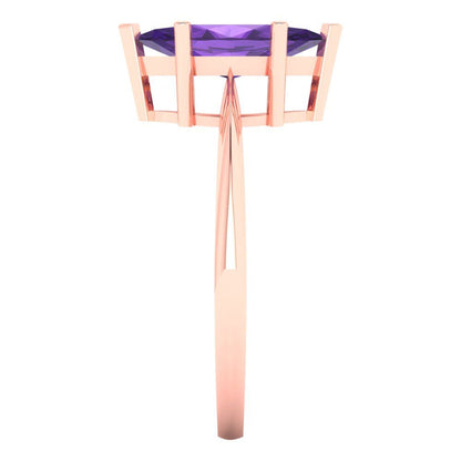 1.5 cttw Natural Amethyst Solitaire  Engagement Ring - Solid Rose Gold (VVS1, Marquise Cut ,11x5.5mm)