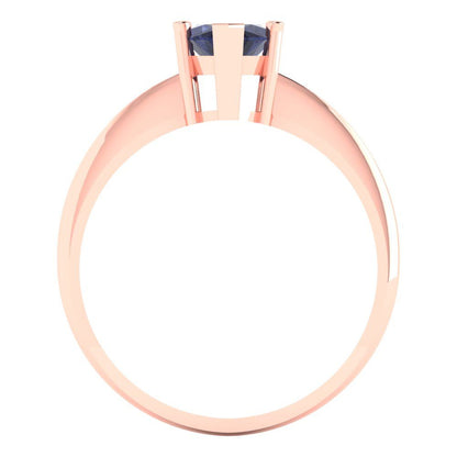 1.5 cttw Simulated Blue Sapphire Solitaire  Engagement Ring - Solid Gold (Marquise Cut ,11x5.5mm)