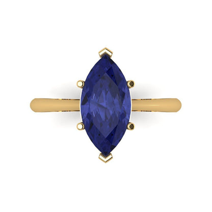 2.5 cttw Simulated Tanzanite Solitaire  Engagement Ring - Solid Gold (Marquise Cut ,13x6.5mm)