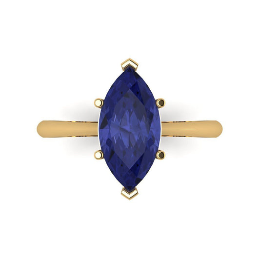 2.5 cttw Simulated Tanzanite Solitaire  Engagement Ring - Solid Yellow Gold (VVS1, Marquise Cut ,13x6.5mm)
