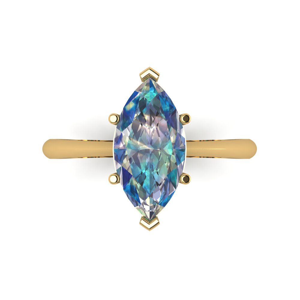 2.5 cttw Blue Moissanite Solitaire  Engagement Ring - Solid Gold (Marquise Cut ,13x6.5mm)