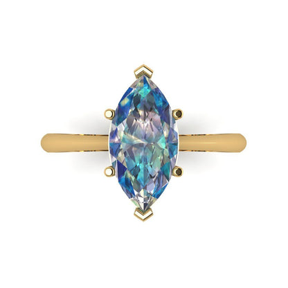 2.5 cttw Blue Moissanite Solitaire  Engagement Ring - Solid Gold (Marquise Cut ,13x6.5mm)