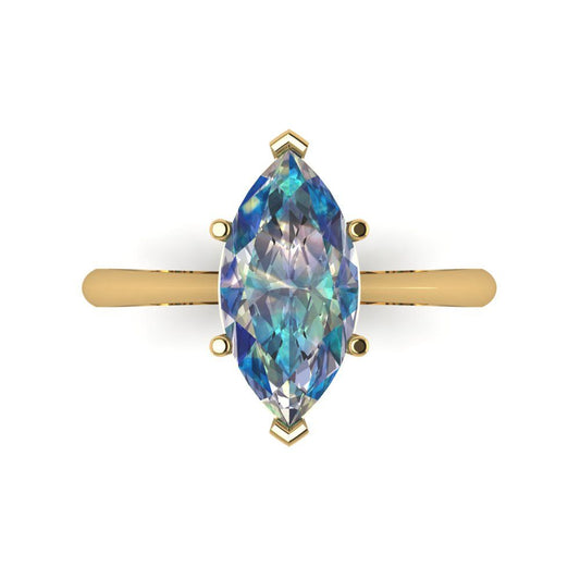 2.5 cttw Blue Moissanite Solitaire  Engagement Ring - Solid Yellow Gold (VVS1, Marquise Cut ,13x6.5mm)