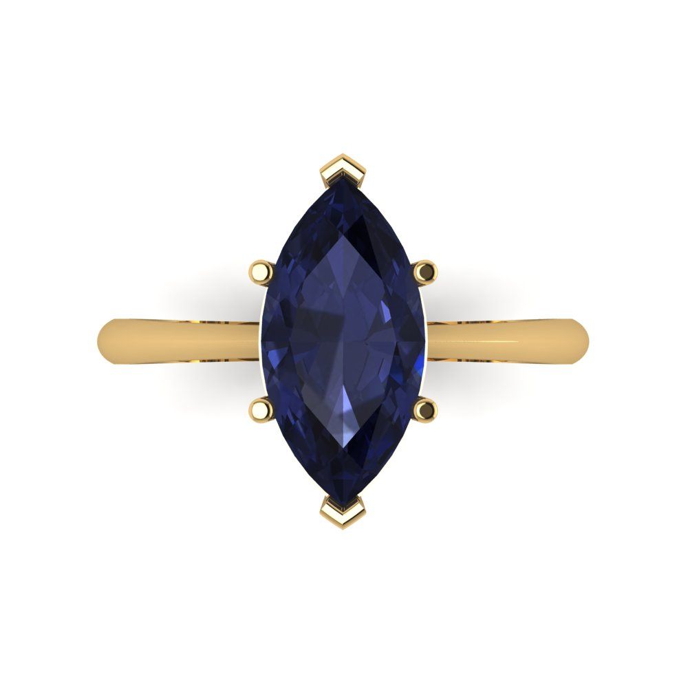 2.5 cttw Simulated Blue Sapphire Solitaire  Engagement Ring - Solid Gold (Marquise Cut ,13x6.5mm)