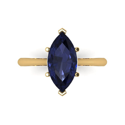 2.5 cttw Simulated Blue Sapphire Solitaire  Engagement Ring - Solid Gold (Marquise Cut ,13x6.5mm)
