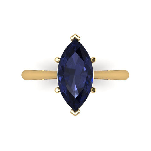 2.5 cttw Simulated Blue Sapphire Solitaire  Engagement Ring - Solid Yellow Gold (VVS1, Marquise Cut ,13x6.5mm)