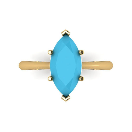 2.5 cttw Simulated Turquoise Solitaire  Engagement Ring - Solid Yellow Gold (VVS1, Marquise Cut ,13x6.5mm)