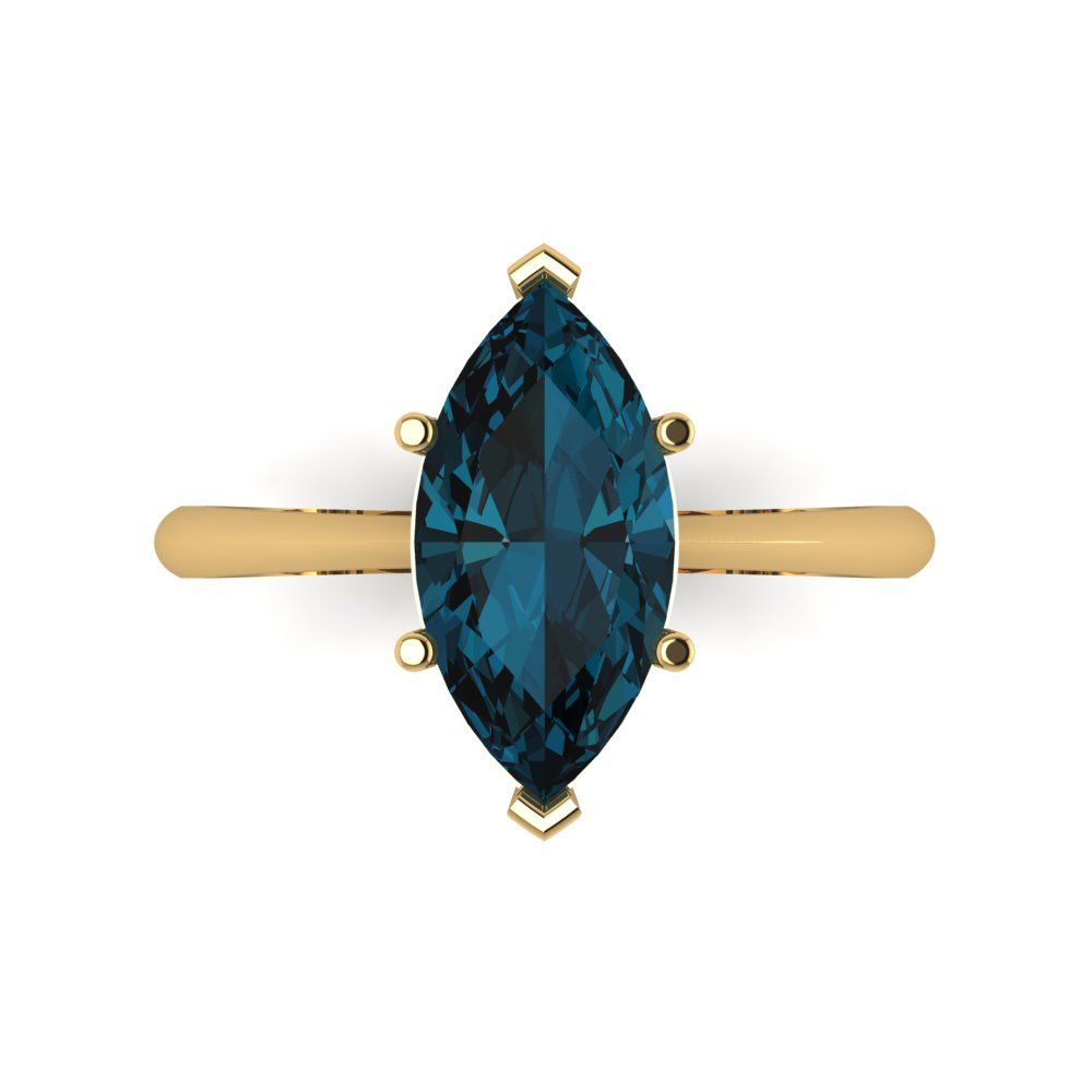 2.5 cttw Natural London Blue Topaz Solitaire  Engagement Ring - Solid Gold (Marquise Cut ,13x6.5mm)